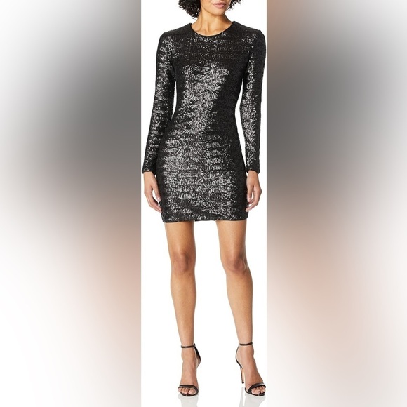 NWT Bailey 44 Heart Of Glass Allover Sequins Black Mini Long Sleeve Dress XS - Picture 1 of 17